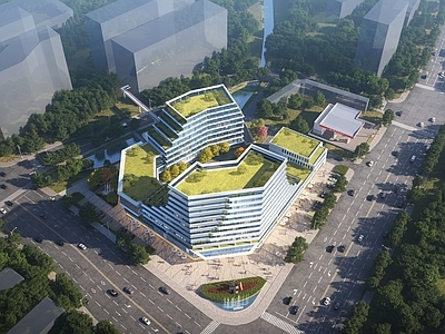 现代简约研发中心 转角标志性建筑 酒店 养老 内院