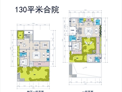 现代别墅建筑 合院别墅 二层别墅 施工图