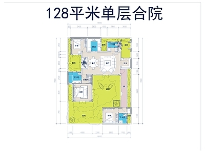 现代别墅建筑 一层别墅 合院别墅 施工图
