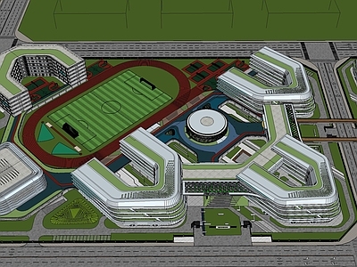 现代极简学校建筑 学校操场 高中 u型布置 游艇建筑