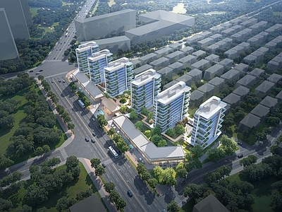 现代简约高层住宅 第四代住宅 豪华大堂 风雨连廊 沿街商业