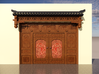 新中式原木其他景观小品 新中式门头 原木门头 中式入口大门设计