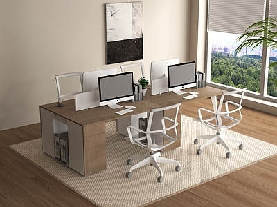 现代办公桌椅 电脑 吊灯 现代办公桌椅组合 员工工位 电脑桌椅