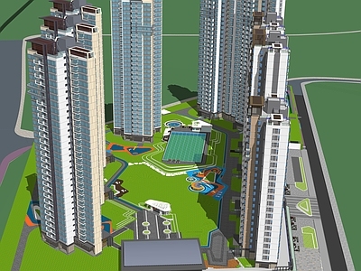 现代小区建筑 超高层住宅规划 含景观