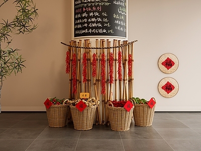 新中式中餐厅 农家乐 食材展示 柱子装置