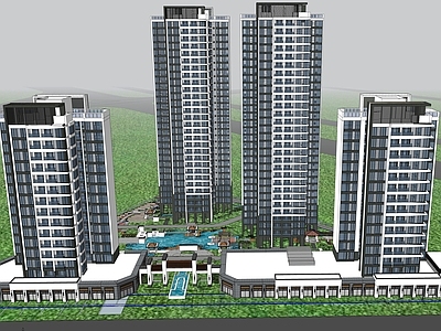 现代高层住宅 超高层住宅规划 带景观