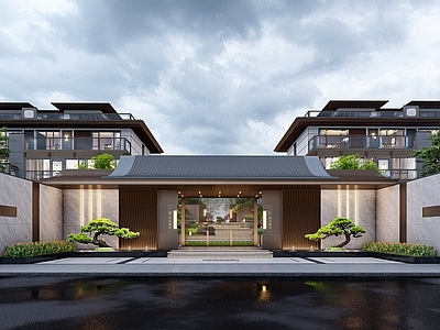 新中式现代入口大门 小区入口大门 新中式入口大门 现代中式小区入口