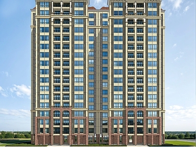 现代美式高层住宅 高层住宅建筑 双拼