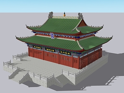 中式古建筑 武当山紫霄宫 中国古建筑 重檐歇山顶 绿琉璃瓦 明代建筑