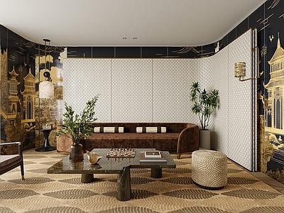 新中式休息区 新中式休闲接待