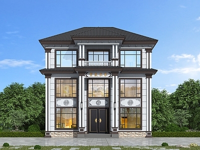 中式独栋别墅 自建房别墅
