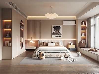 现代奶油家居卧室 现代卧室 飘窗卧室 女儿房 儿童房 主卧