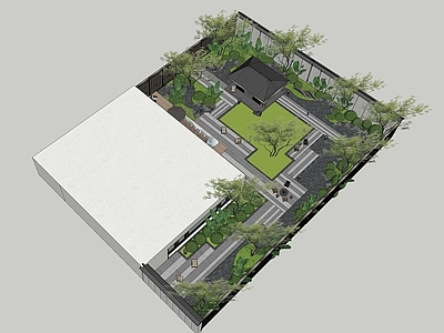 现代新中式别墅庭院 现代庭院