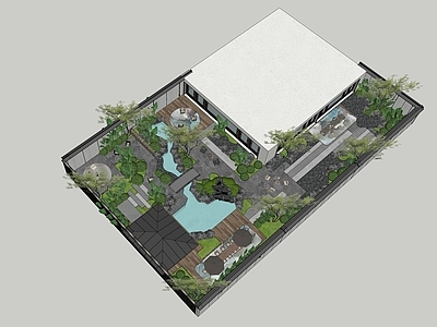 现代新中式别墅庭院 现代庭院