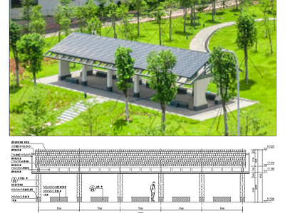 现代廊架 简约坡顶休憩长廊 施工图