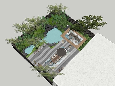 现代新中式别墅庭院 现代庭院