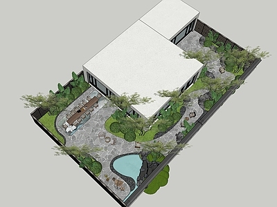 现代新中式别墅庭院 现代庭院