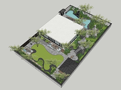 现代新中式别墅庭院 现代庭院
