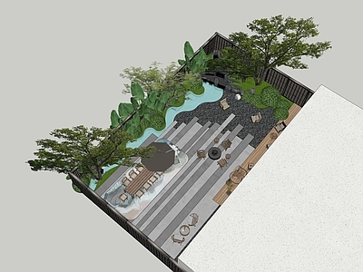 现代新中式别墅庭院 现代庭院