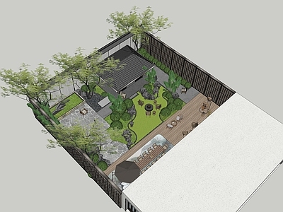 现代新中式别墅庭院 现代庭院