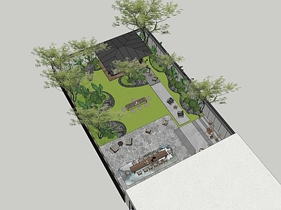 现代新中式别墅庭院 现代庭院