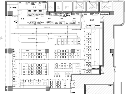 现代自助餐厅 自助披萨店 对标比格披萨 平面规划图 施工图