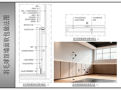 墙面节点 羽毛球馆墙面软包 施工图