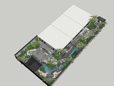 现代新中式别墅庭院 现代庭院