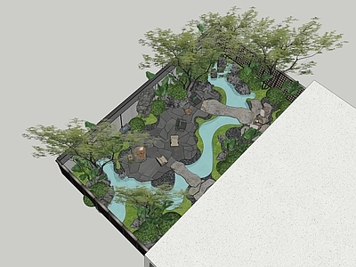 现代新中式别墅庭院 现代庭院