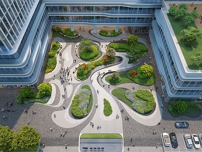 现代办公园区景观 异形景观 花池 水景 广场 总部景观