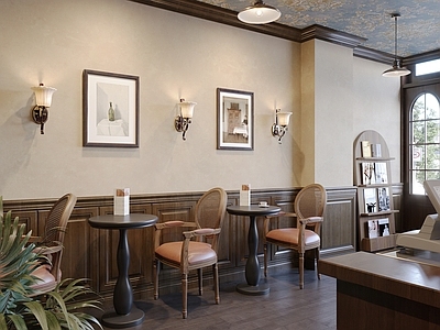 美式欧式咖啡厅 美式咖啡厅 美式餐椅 美式圆桌 美式壁灯 美式挂画