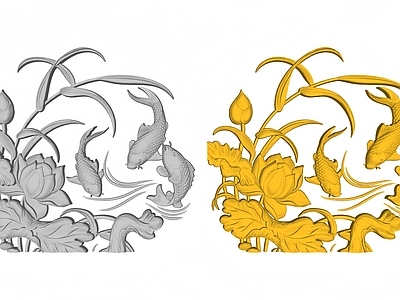 现代中式背景墙 中式 浮雕 荷花锦鲤 年年有余 画