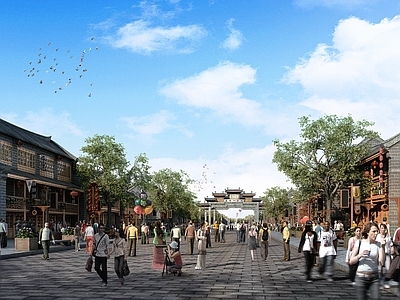 中式商业街 中式 建筑 商业街 古建 日景
