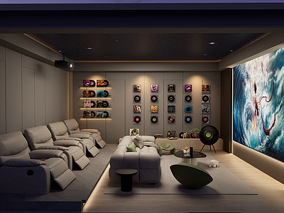现代轻奢影音室 现代别墅影音室 影音室 别墅 唱片