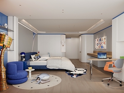 现代极简男孩房 儿童房 男孩子 儿子房 卡通 蓝色