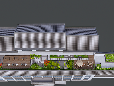 新中式小区景观 屋顶花园