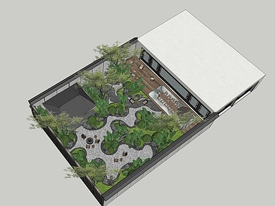 现代新中式别墅庭院 现代庭院