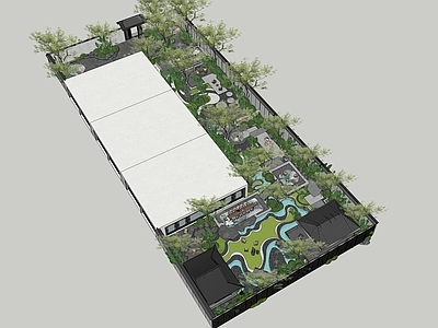 现代新中式别墅庭院 现代庭院