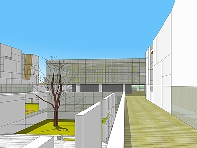 现代学校建筑 教学楼学校 学校操场 学校湖景