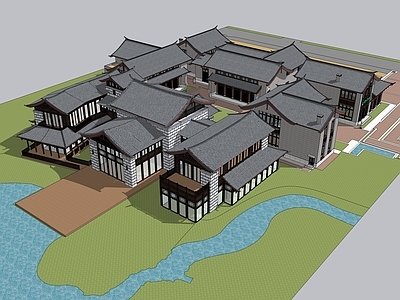 现代新中式酒店建筑 山地酒店建筑 多层酒店建筑 酒店大门