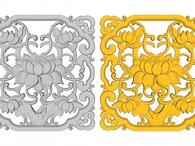 现代中式背景墙 图框雕花 古建浮雕 方形莲花 雕刻 画