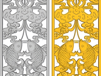 现代中式背景墙 图框雕花 古建浮雕 福寿有余 雕刻 画