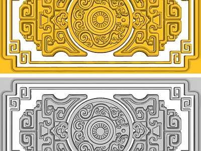 现代中式背景墙 图框雕花 古建浮雕 双龙戏珠 雕刻 画