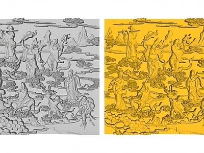 现代中式背景墙 雕花 浮雕 八仙过海 雕刻 画