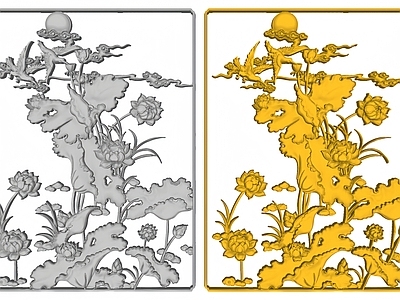 现代中式背景墙 雕花图框 浮雕 鸟语花香 雕刻 画