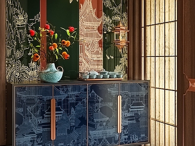 轻奢新中式玄关柜 边柜 端景柜玄关柜 矮柜