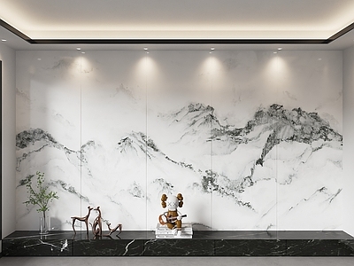 新中式现代电视背景墙 电视背景墙 客厅景墙 山水背景墙 新中式背景墙 大理石山水背景墙