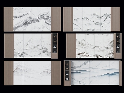 现代新中式沙发背景墙 电视背景墙 客厅景墙 山水背景墙 新中式背景墙 大理石山水背景墙