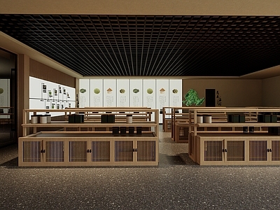 新中式现代其他店铺 新中式文创店铺 新中式茶空间 新中式前台吧台 文创货架展架 货品商品