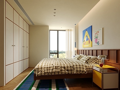 现代家居卧室 次卧 主卧 无主灯卧室 包豪斯卧室